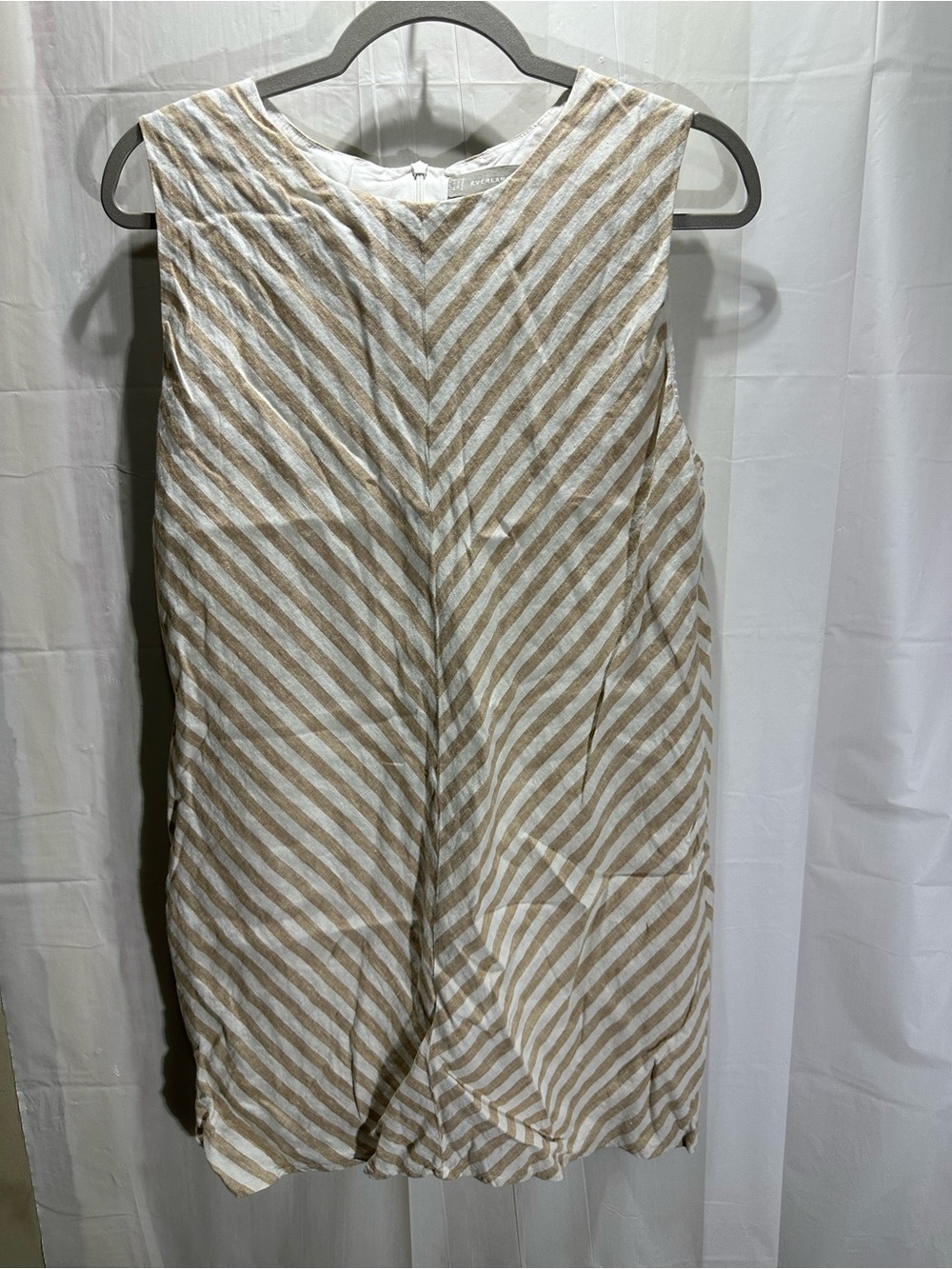 Everlane Dress Women Size 4 White Beige Striped Short V-Neck Sleeveless